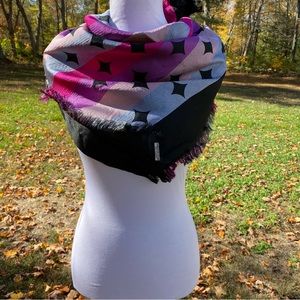 I. MAGNIN & CO. SCARF VINTAGE BLACK PINK PURPLE BLUE WIDE STRIPES DIAMOND FRANCE